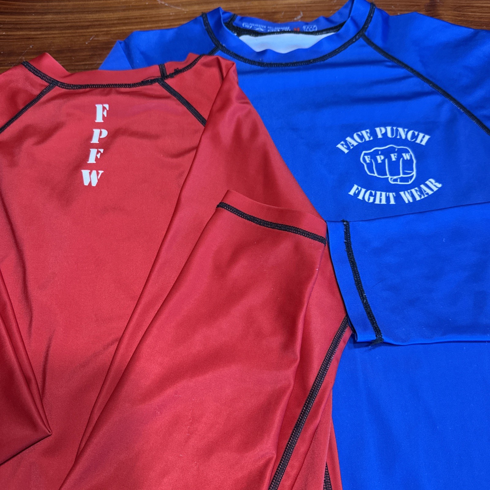Men’s Long-Sleeve Tactical Fight Compression Rash Guard Shirts Lot Of 2 Blue Red gallery