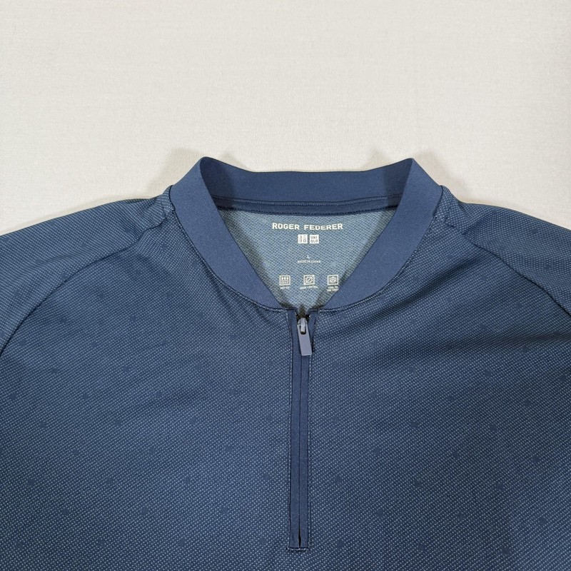 Uniqlo Shirt Mens Large Blue Roger Federer Dry EX 1/4 Zip Tennis Athletic Top gallery