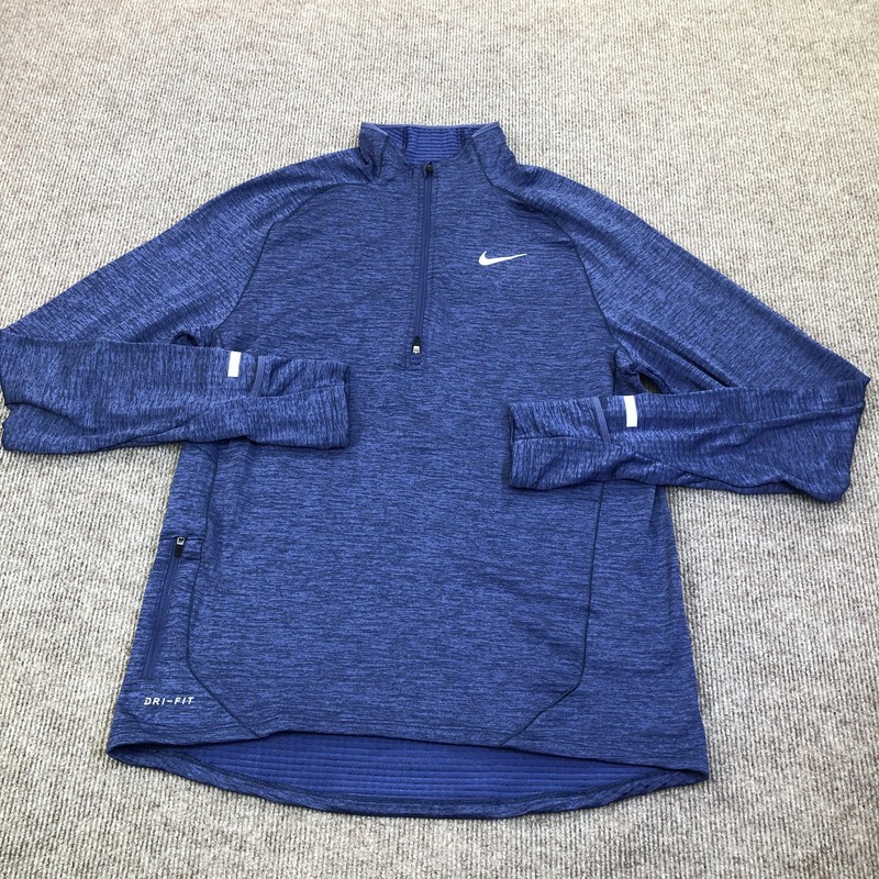 Nike Dri-FIT Pullover Mens Medium Blue Long Sleeve 1/4 Zip Reflective Top gallery