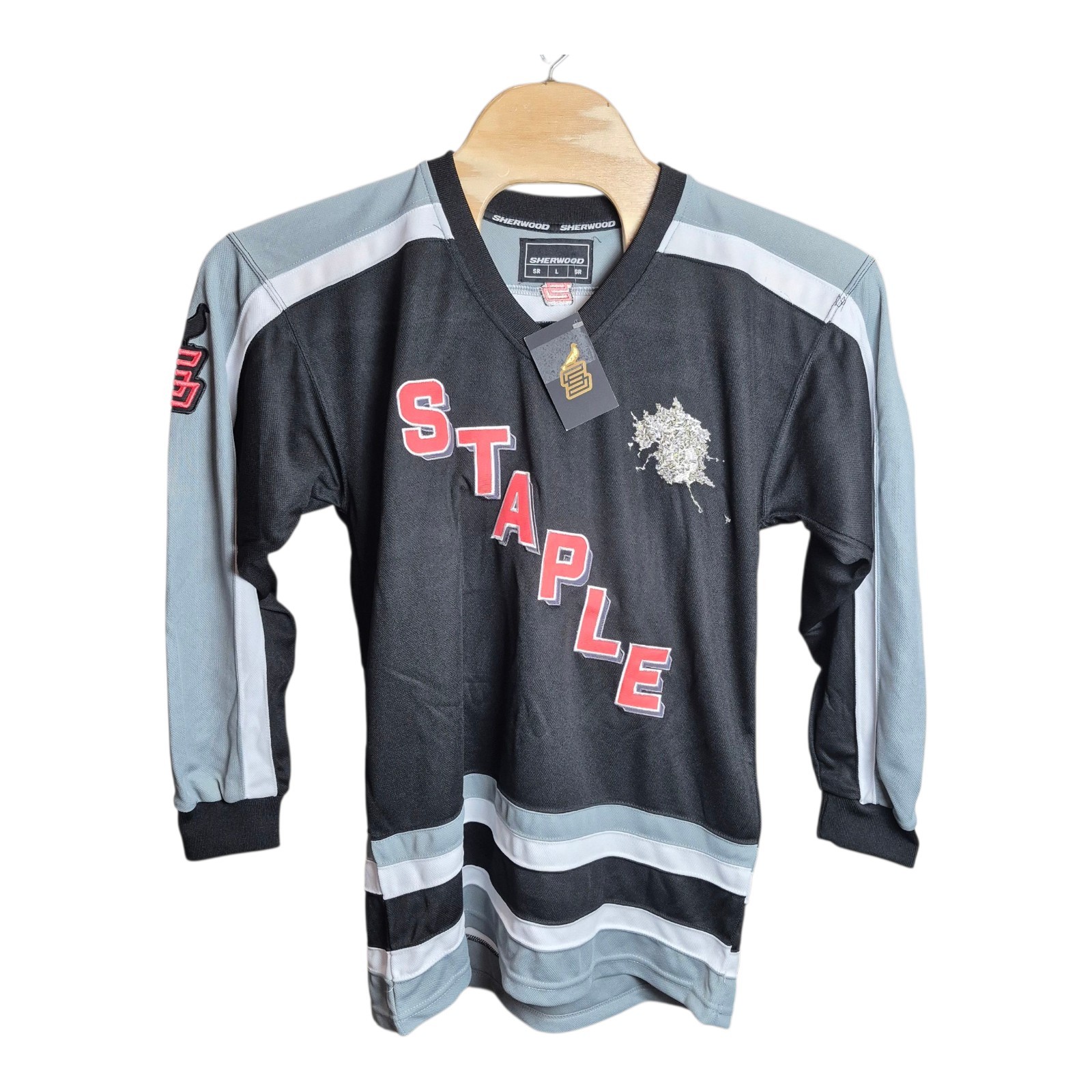 NEW! Sherwood Hockey Jersey SPC Staple #49 Black Gray Long Sleeve NWT Men's L gallery