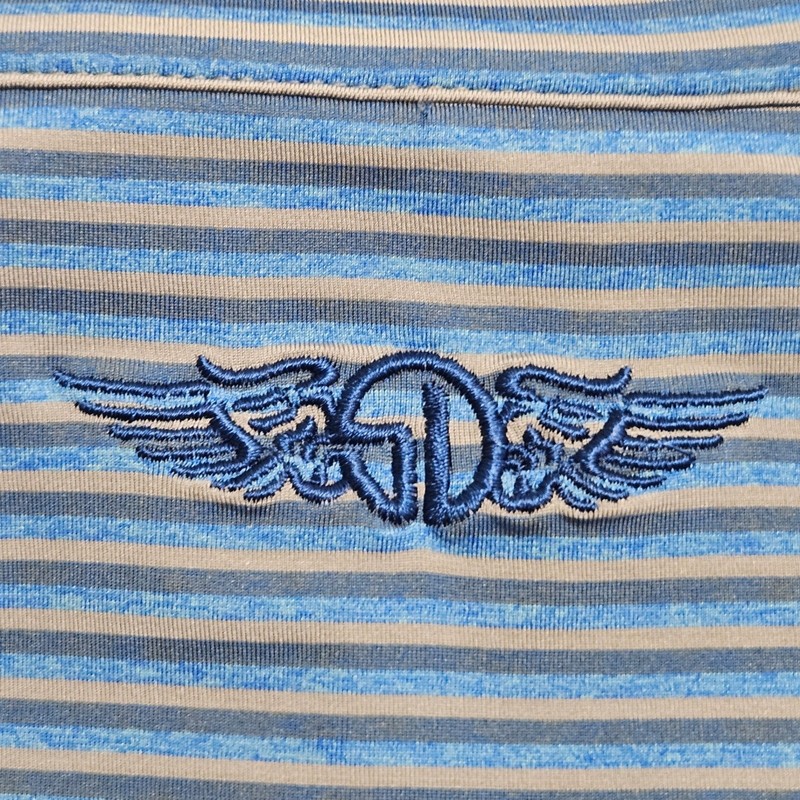 Straight Down Quarter Zip Pullover Mens L Blue Grey Striped Performance Stretch gallery