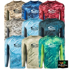 NEW DRAKE PERFORMANCE FISHING SHIELD 4 CAMO MESH BACK CREW NECK L/S SHIRT
