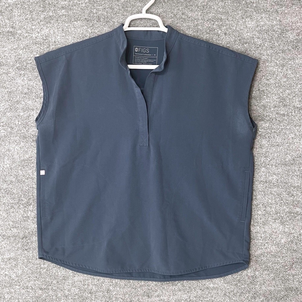 FIGS Rafaela Oversized Scrub Top Mens Medium Blue Sleeveless WXXSW1003 Mandarin