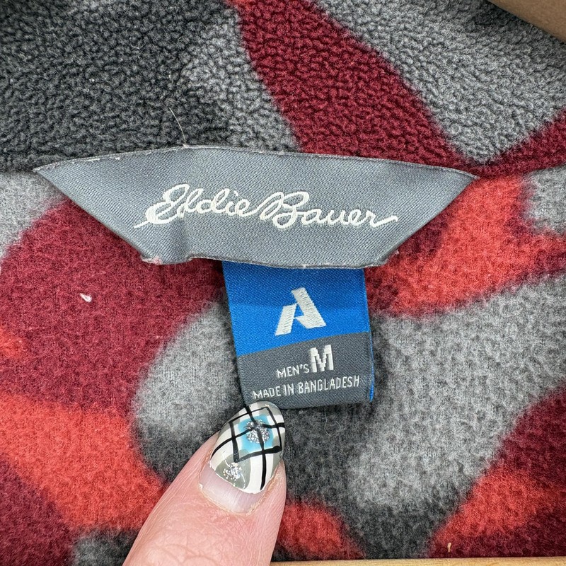 Eddie Bauer First Ascent Fleece Pullover Mens Medium Gray Red Camo 1/4 Zip Camp gallery