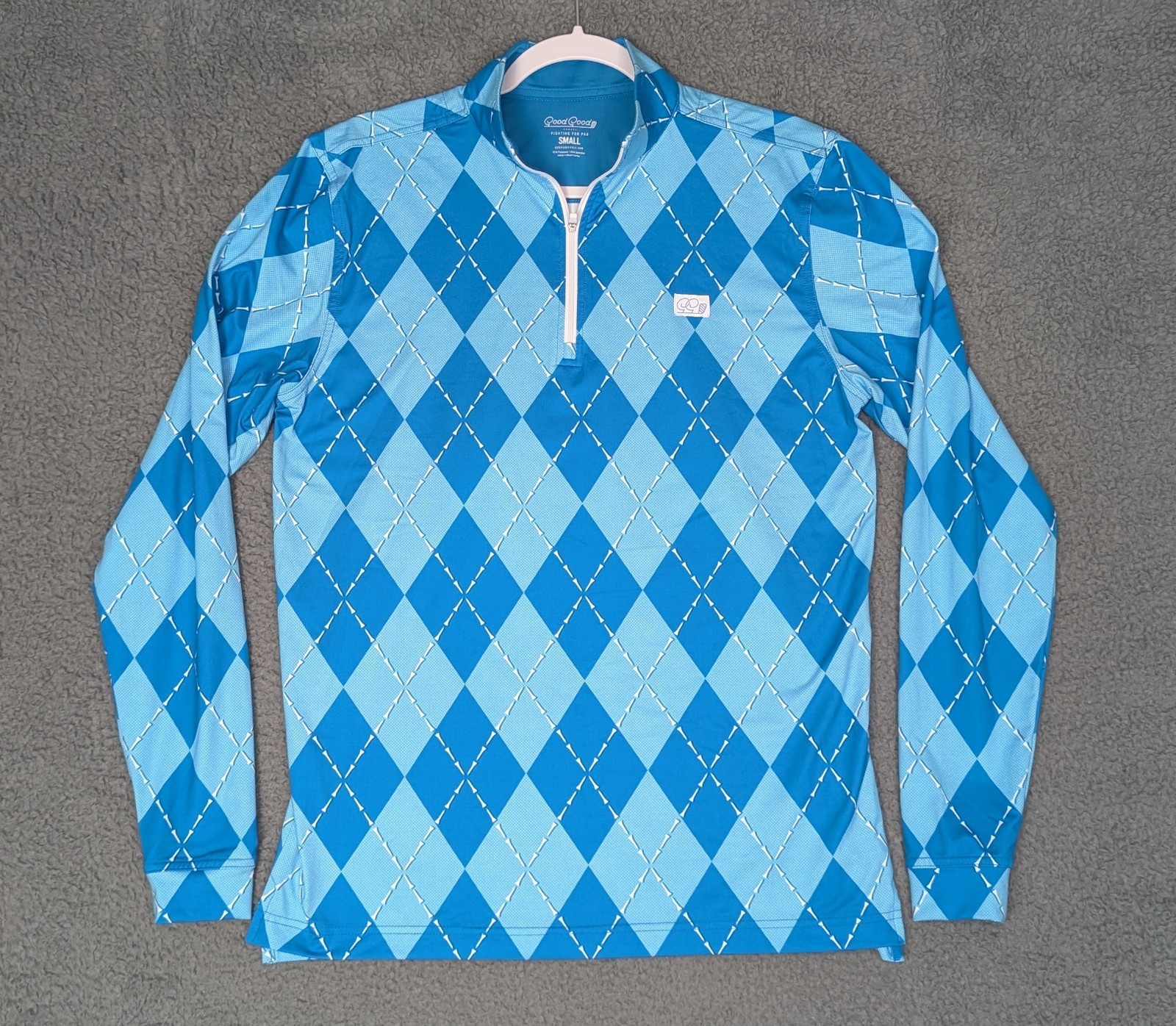 Good Good Golf 1/4 Zip Pullover Size Small S Blue & White Golf Tee AOP Argyle gallery