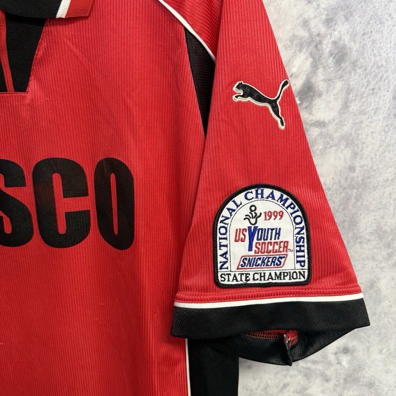 Vintage 90s PUMA Soccer Jersey Mens XL Red Collared Youth Championship Patch gallery