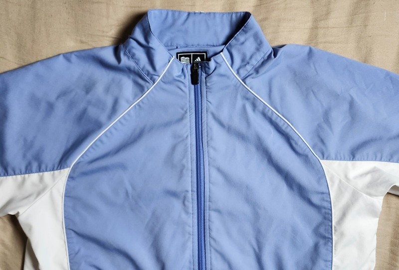 Adidas Climaproof Blue White Shirt Full Zip Men's Size Medium High Neck gallery