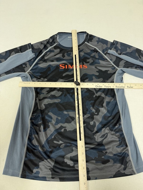 Simms Shirt Mens M Blue Hex Camo Long Sleeve Fishing UPF Quick Dry 90 gallery