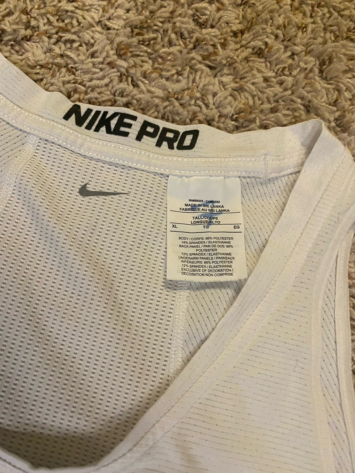 Nike NBA Authentic Compression Pro Tank Top White Team Player Issued XLT 880804 gallery