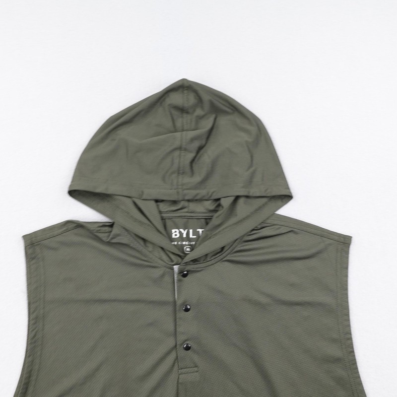 BYLT Hoodie Mens XL Green The Circuit Tank Hooded Henley Sleeveless Shirt Gym gallery