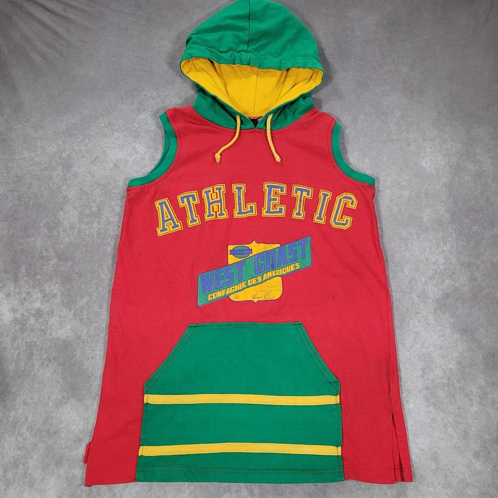 Vintage Active Elements Shirt Mens Medium Red Hooded Colorblock West Coast