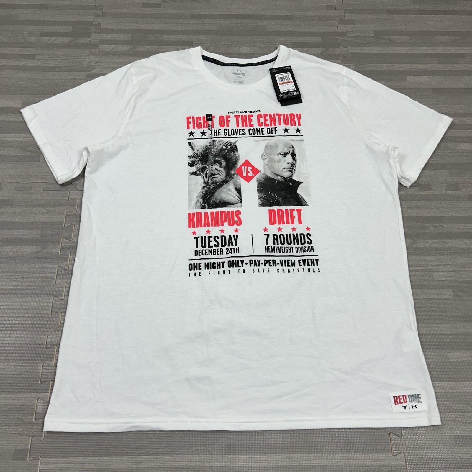 Project Rock Red One Fight Krampus Drift T-Shirt Mens Size 3XL 6003013 White $35 gallery