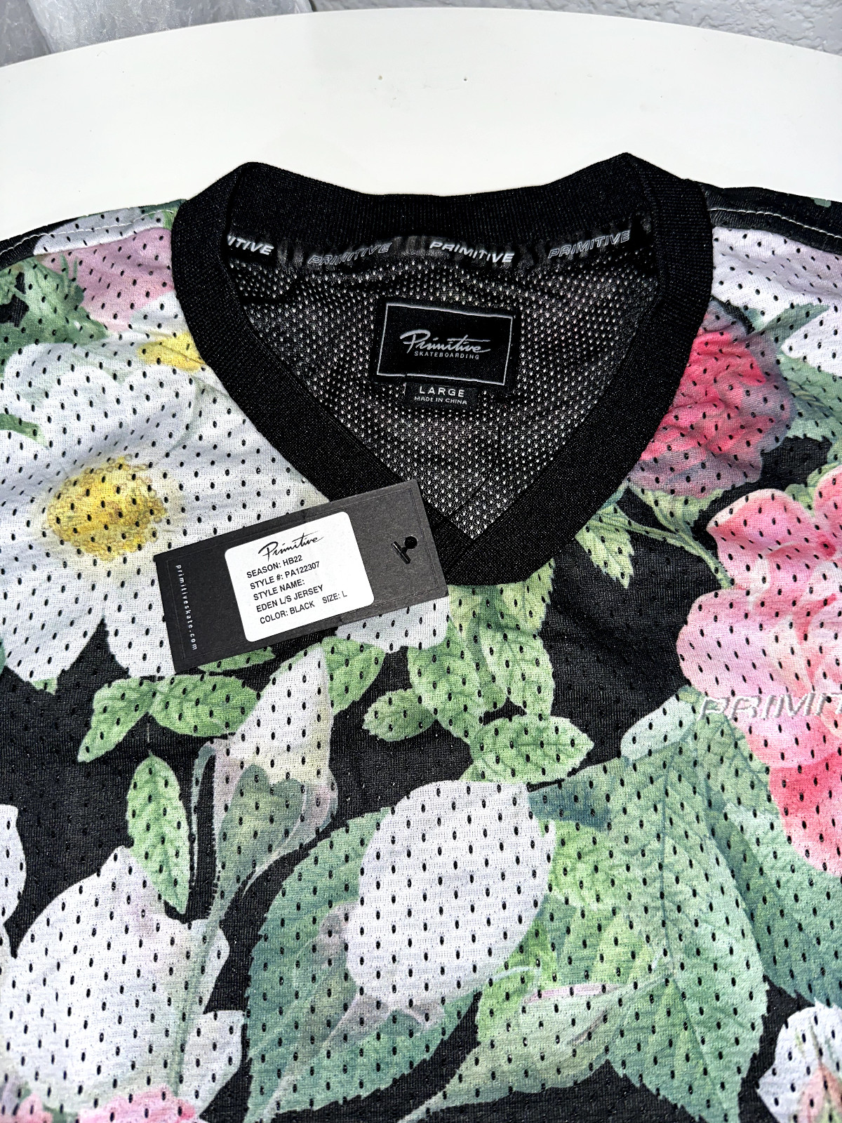 New Primitive Mens Eden Jersey, Size L, Black Floral Design gallery