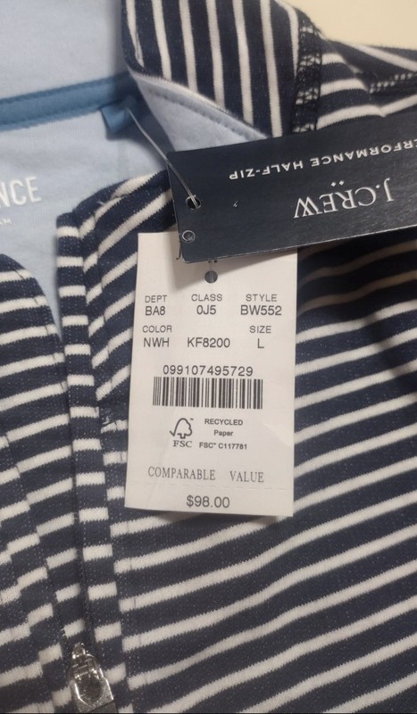 J. Crew Mens LARGE Performance Half-Zip Blue Striped Shirt $98 NEW gallery