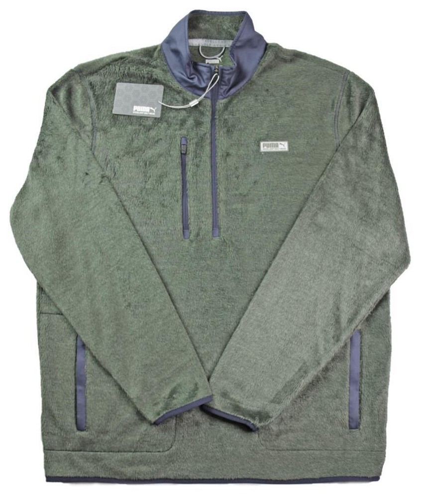 Puma Mens L Pullover 1/4 Zip Soft Sherpa Golf Long Sleeve Mock Collar Green $120