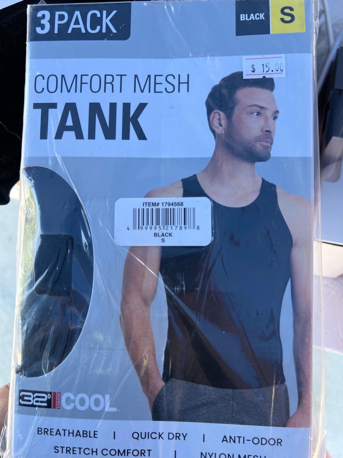 32 Degrees Cool Comfort Mesh Tank 3-Pack Black S Breathable Quick Dry Anti-Odor gallery
