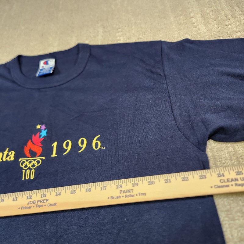 Vintage 90s Olympics Shirt Adult Large Atlanta 1996 Champion Cotton Tee Blue gallery