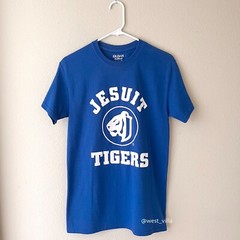 Jesuit Tigers Adult Cotton Short Sleeve Tee Shirt Royal Blue White size Small