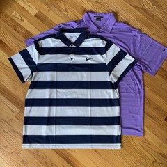 Lot of 2 NIKE Tiger Woods Golf Polos Men’s XXL Striped Dri-FIT Blue Purple