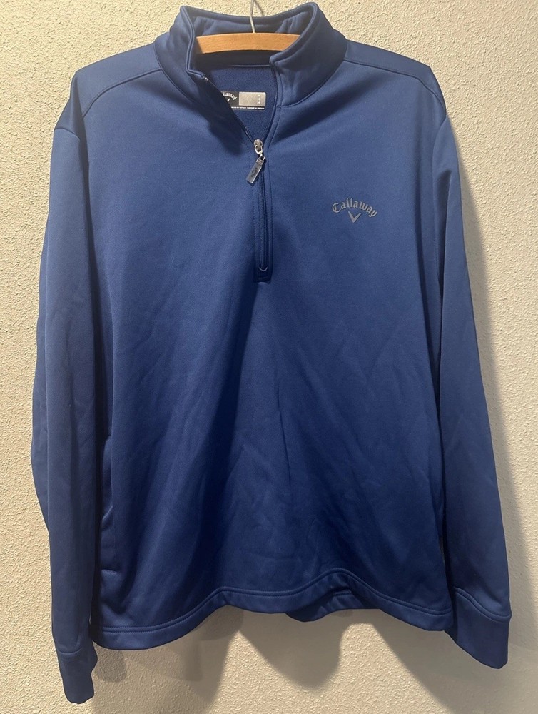 Callaway Golf Jacket Men's Medium Navy Blue Long Sleeve 1/4 Zip Pullover Pockets