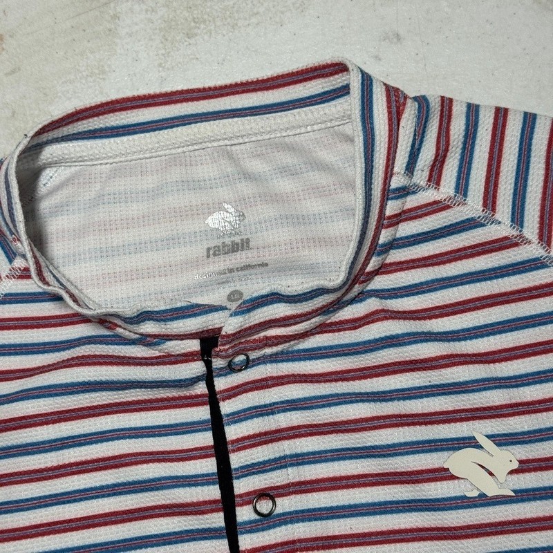 Rabbit Running Henley Shirt Men's Large Blue Red Striped Waffle Long Sleeve gallery