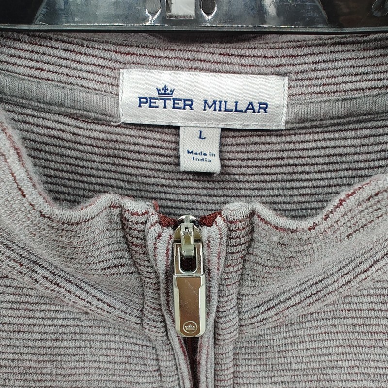 Peter Millar 1/4 Zip Pullover Golf Pullover Mens Size Large Maroon Gray Stripe gallery