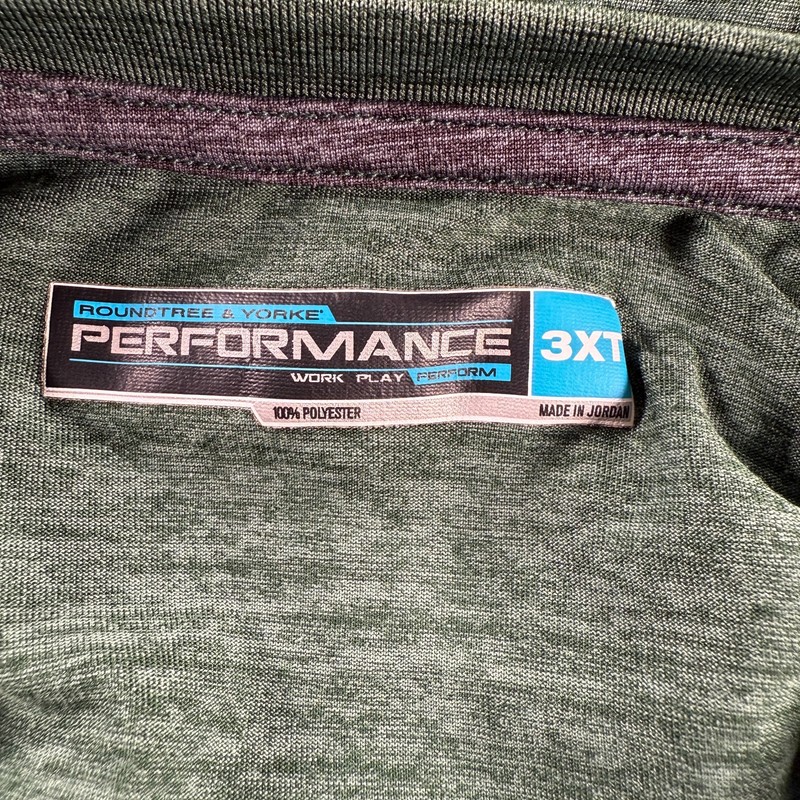 Roundtree & Yorke Performance Shirts Men 3XLT Heather Green Athletic Henley Neck gallery