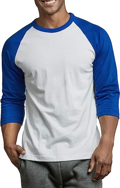 TOP PRO Men's 3/4 Sleeve Casual Raglan Jersey Baseball Tee Shirt (S / RB/WHT) gallery