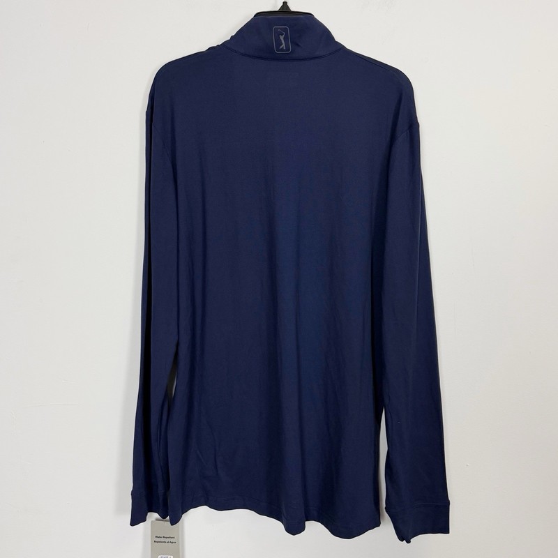 PGA Tour Pullover Quarter Zip Mens Large Navy Blue Stripe Shirt Long Sleeve NWT gallery