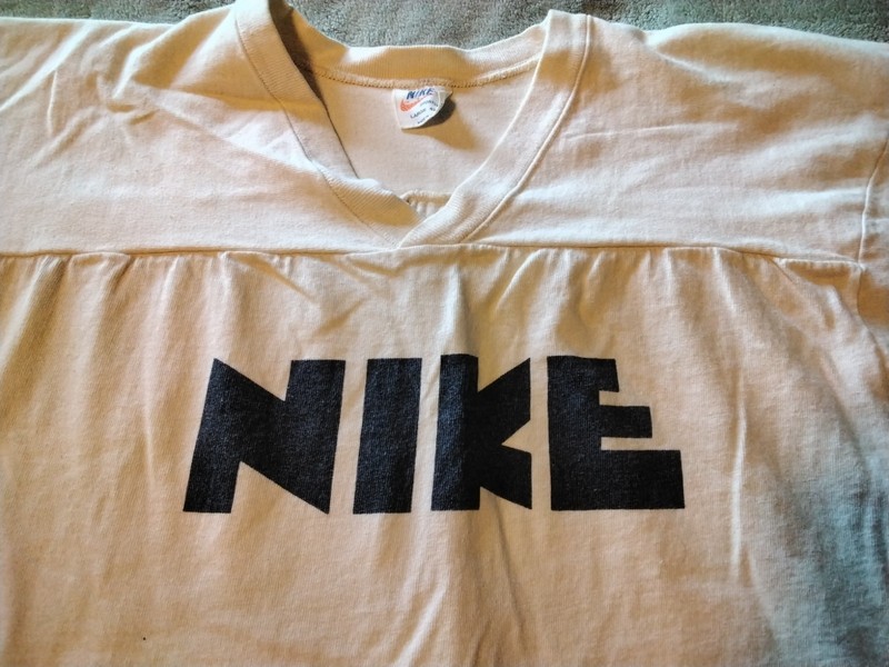 Vintage NIKE Block Letter Logo Jersey Shirt in Men's Large 1978-1983 Era gallery