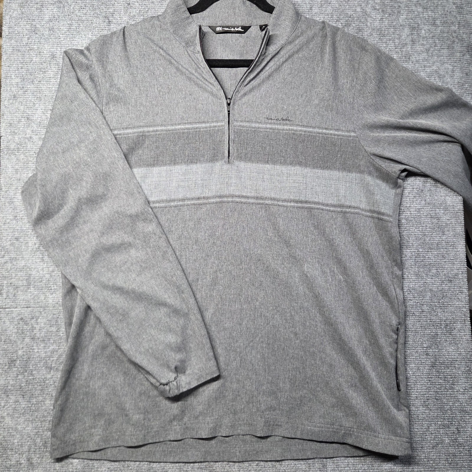 Travis Mathew Balboa Chest Stripe Pullover Mens XL Gray 1/4 Zip Golf Stretch gallery