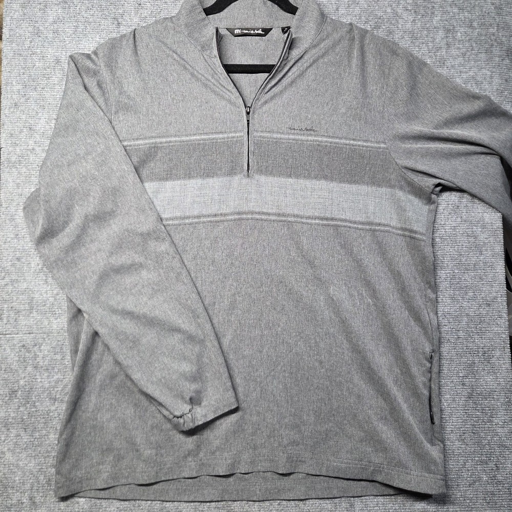 Travis Mathew Balboa Chest Stripe Pullover Mens XL Gray 1/4 Zip Golf Stretch