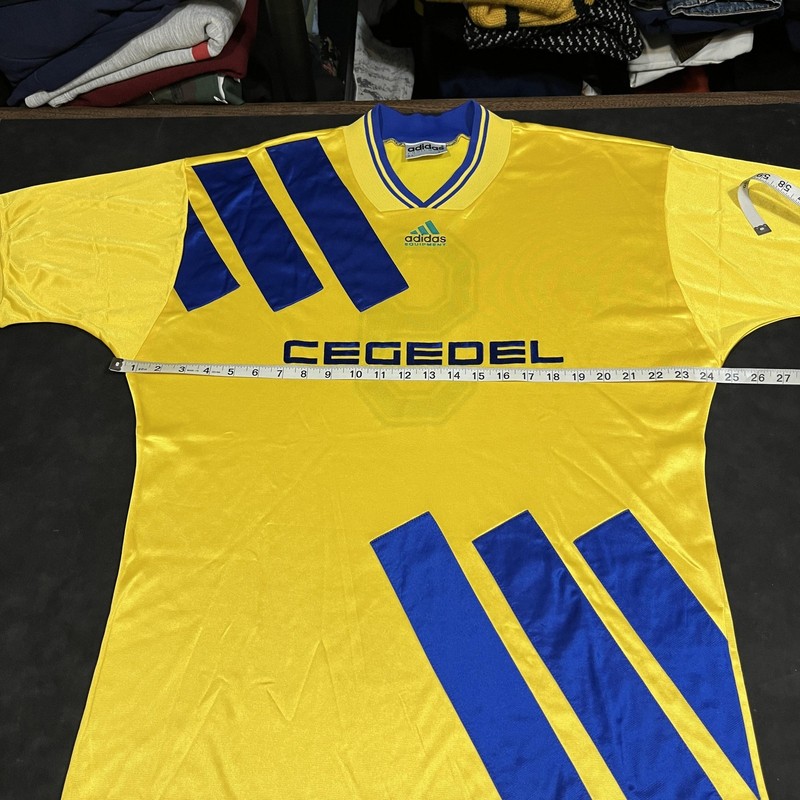 Vintage Adidas Equipment CEGEDEL Soccer Shirt Mens Large Yellow Jersey 9 90s gallery