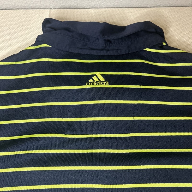 Adidas ClimaCool navy blue and neon green Striped 3 Button Polo Shirt Men's XL gallery