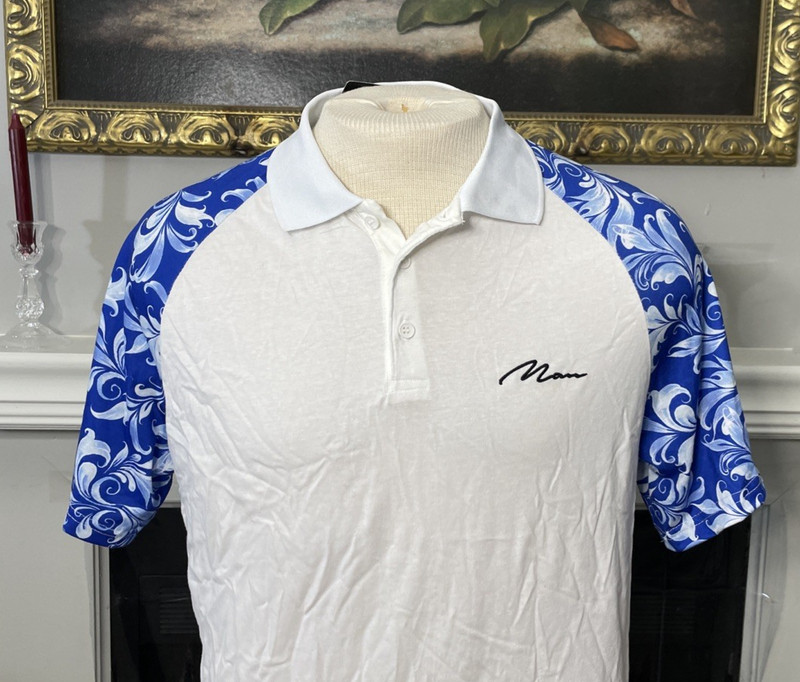 Boohoo Man Raglan Sleeve Print Polo Size Large gallery