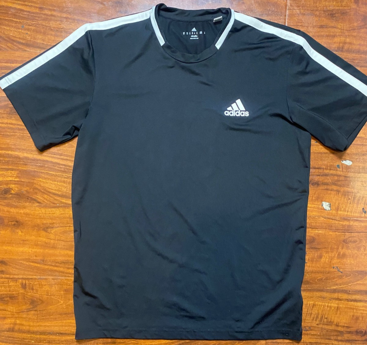Adidas Climalite Black 3 Stripe Short Sleeve Crew Neck Shirt AGC002 SZ M gallery