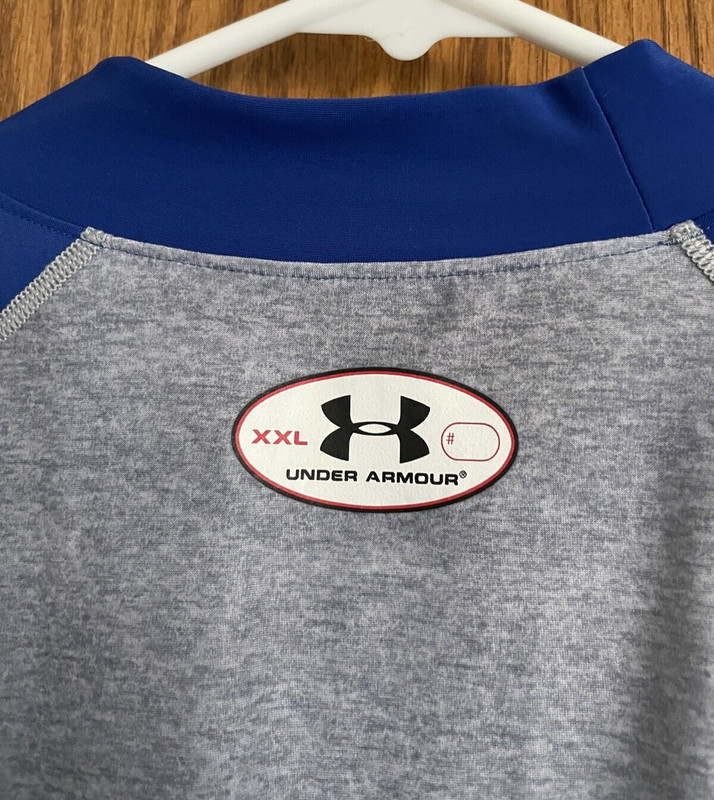 Under Armour Gray and Blue Athletic Workout Shirt Long Sleeves Men's Size XXL gallery