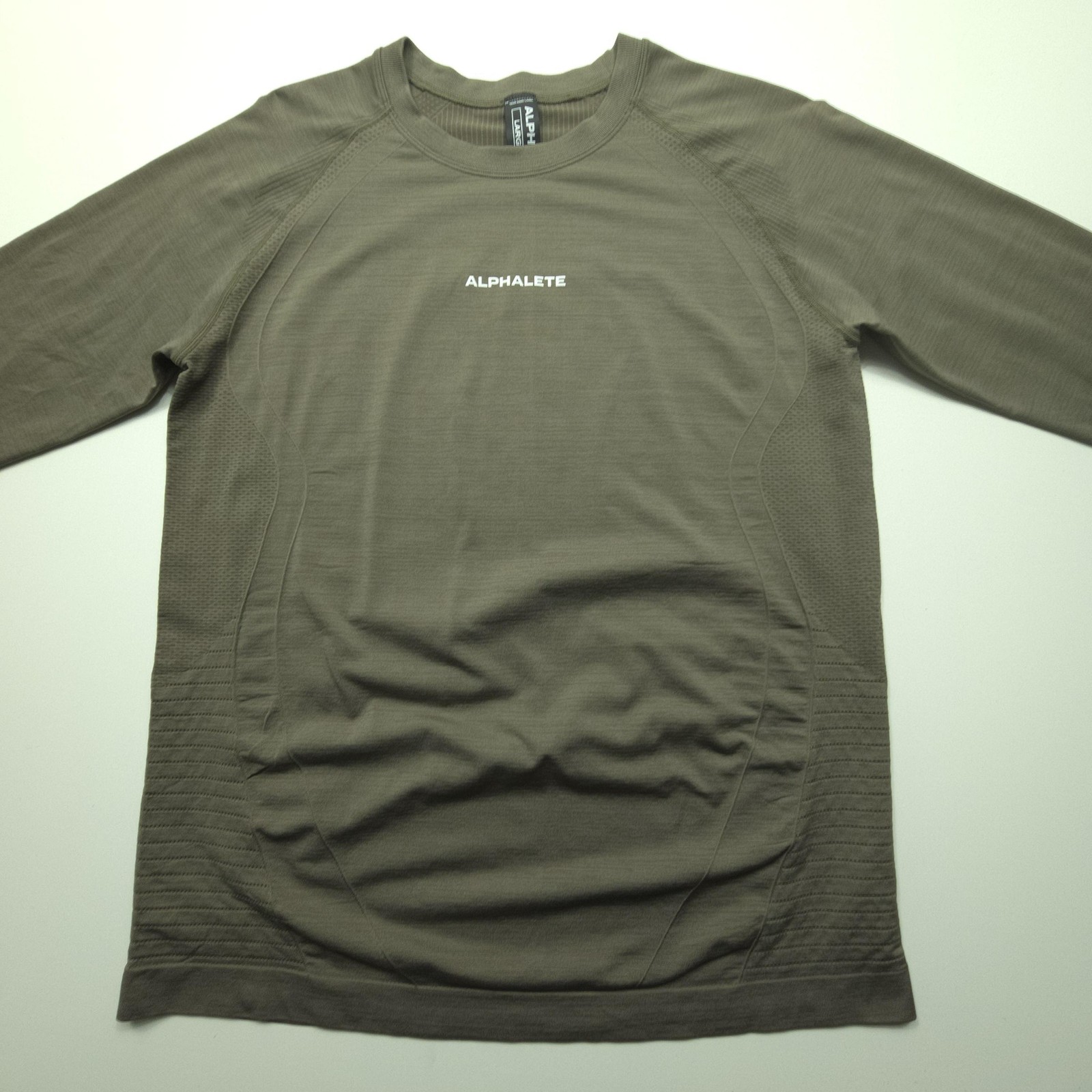 Alphalete Men Shirt Large Green Brown Tint Long Sleeve Athletic Gym Training Tee gallery