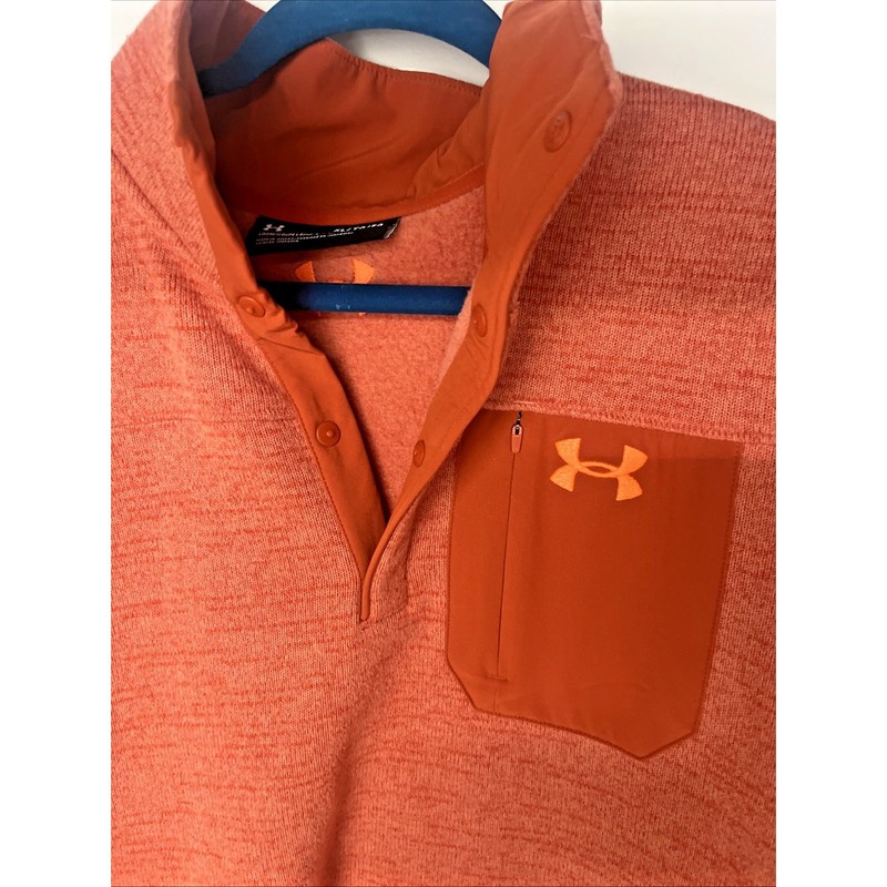 Under Armour Sunset Orange Heather Fleece Pullover XL Snap Mock Neck Pocket gallery