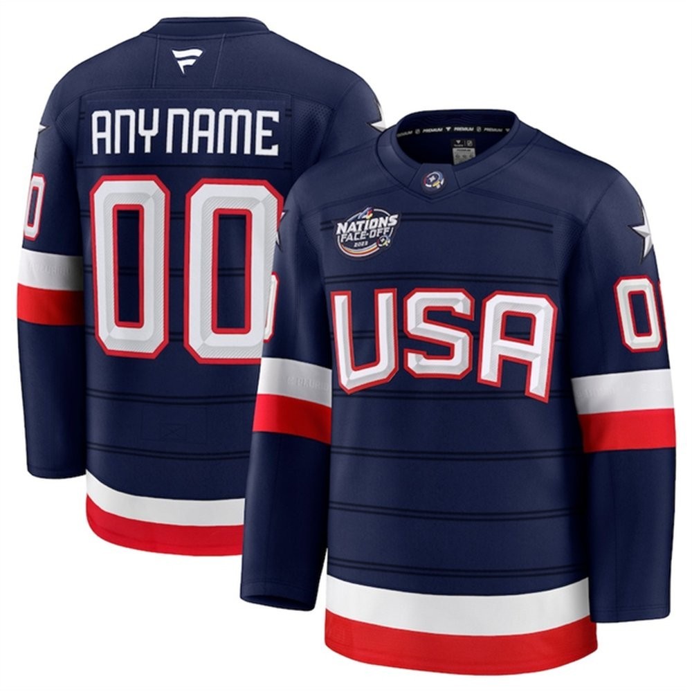 Custom Fanatics NHL 2025 USA United States 4 Nations Face Off Navy Blue Jersey gallery