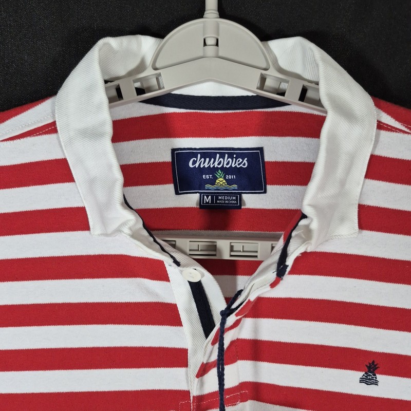 Chubbies Men's Rugby Shirt Red White Blue Patriotic Long Sleeve Button L gallery