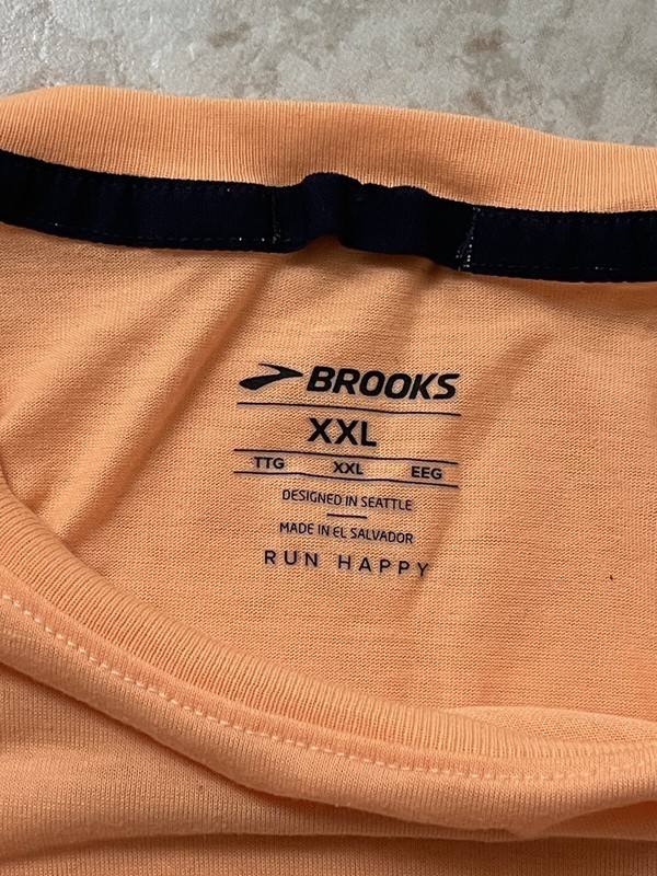 Brooks Steady Short Sleeve Men's Running T-Shirt Peach 2XL Run Happy Racing Tee gallery