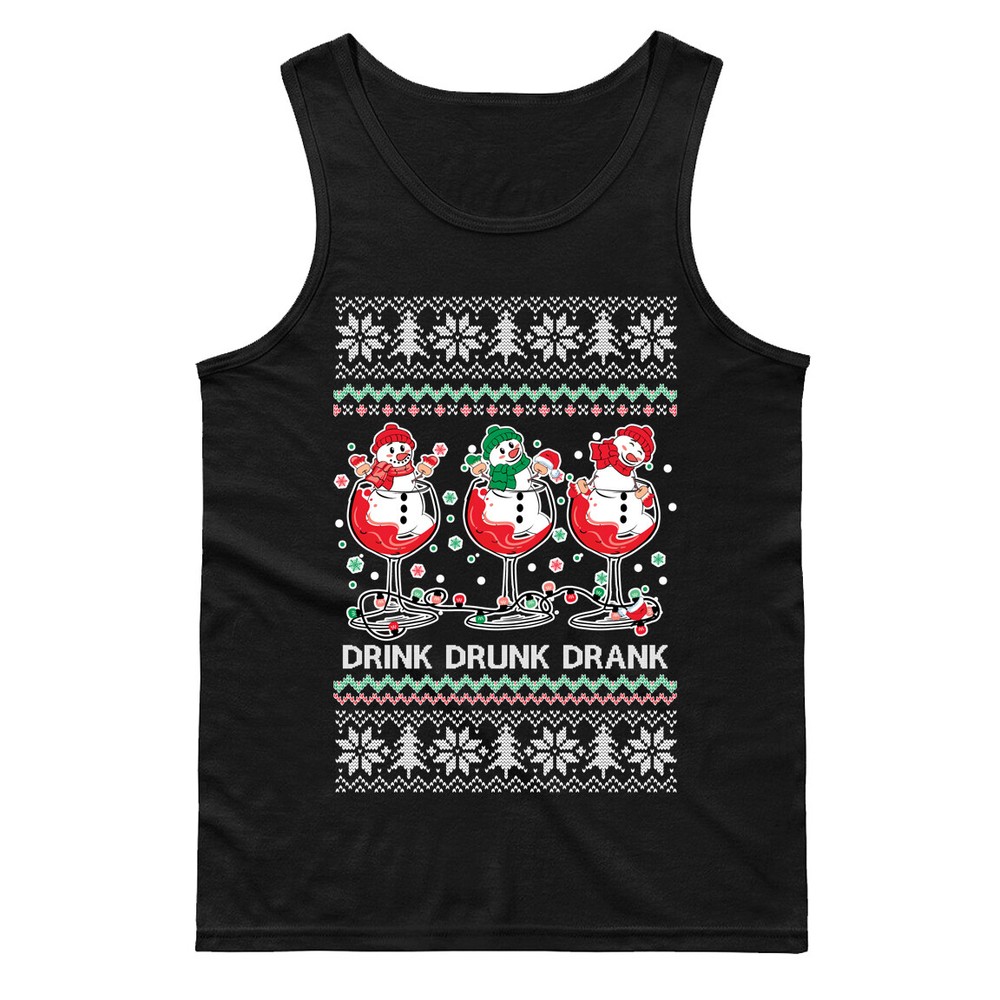 🔥 Drink Drank Drunk Men's Tank Top Funny Christmas Drinking Holiday Snowman