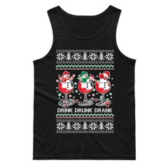 🔥 Drink Drank Drunk Men’s Tank Top Funny Christmas Drinking Holiday Snowman