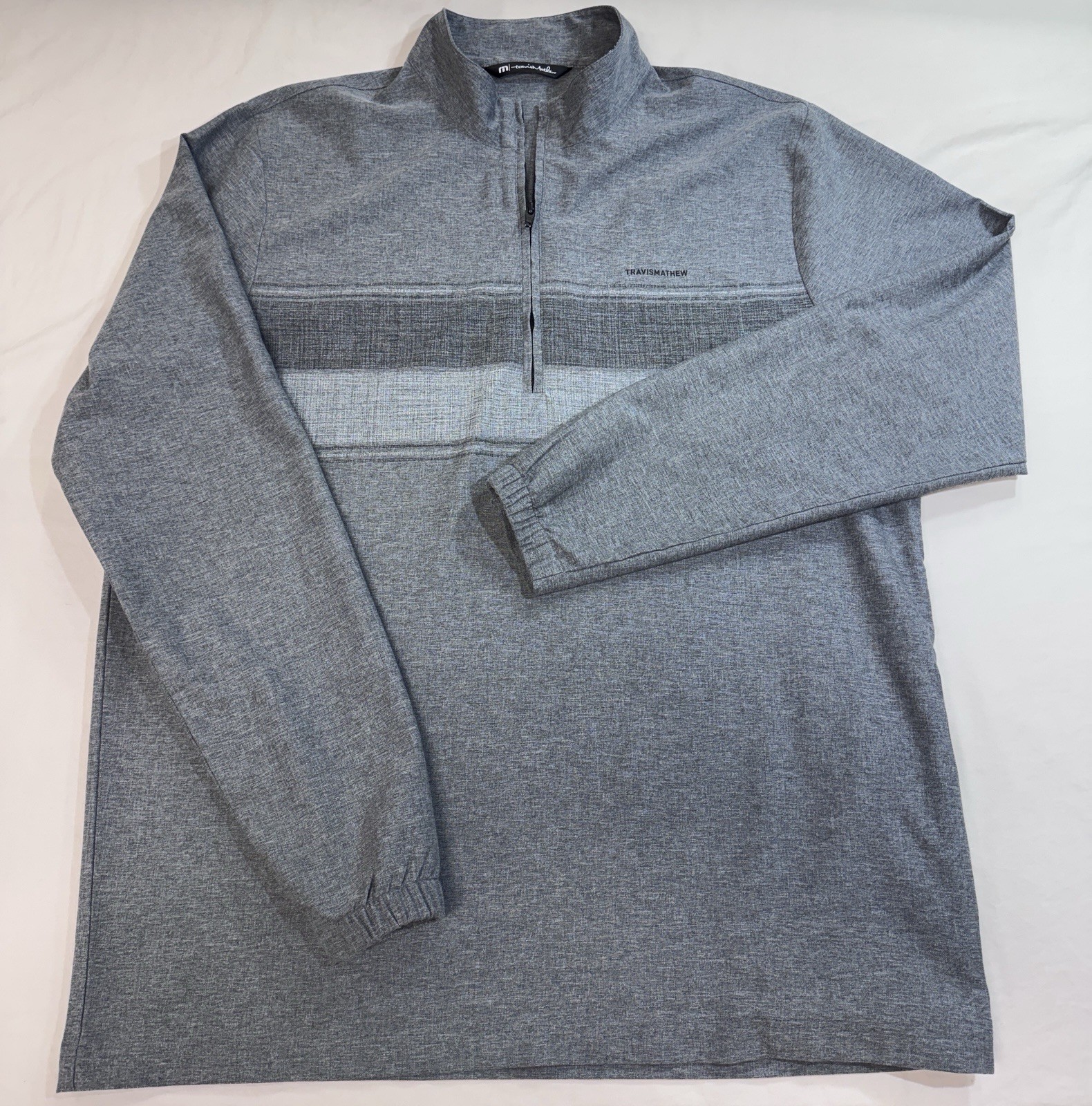 Travis Mathew Balboa Chest Stripe Pullover Mens XLarge Gray 1/4 Zip Golf Stretch gallery