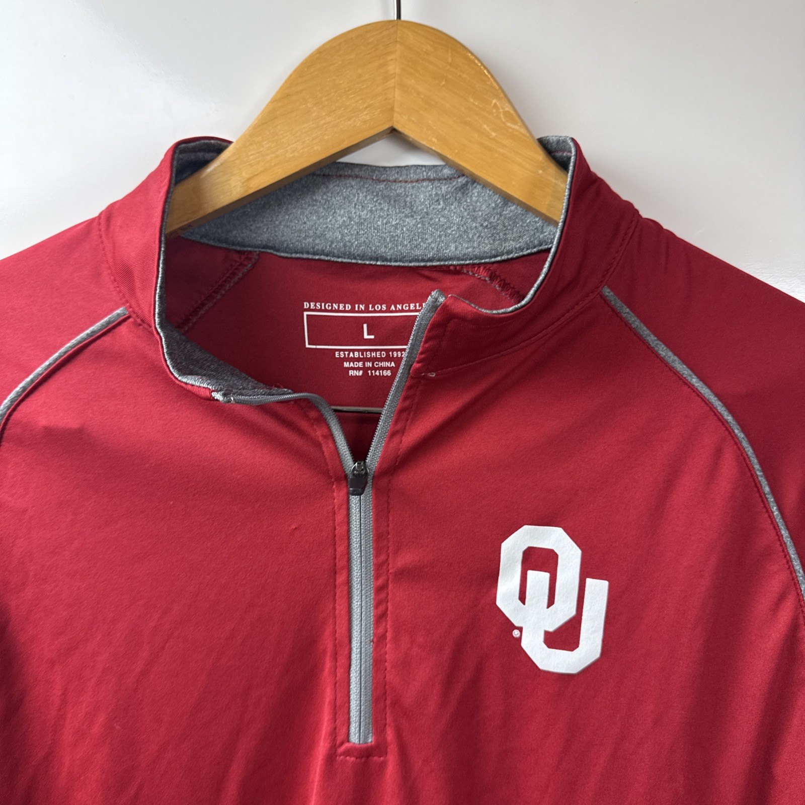 Men's Oklahoma Sooners OU Quarter-Zip Thin Light Jacket Red Large Designed In LA gallery