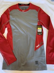 Nike Pro Dri-Fit Long Sleeve Fitted Baseball Shirt Red/Gray Mens Small NWT BSBL