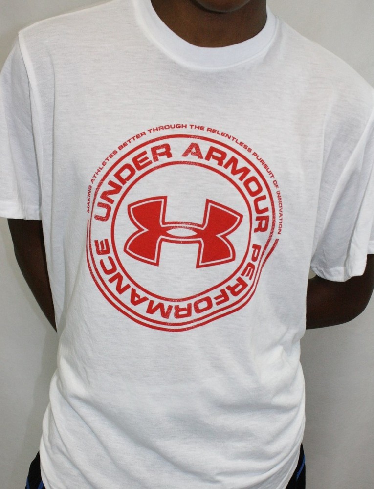 NEW Mens UNDER ARMOUR Performance 1244522 100 White Red Short Sleeve T Shirt