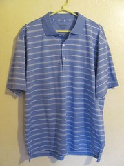 Mens Jack Nicklaus Performance Large Mens blue and white striped Golf Shirt.