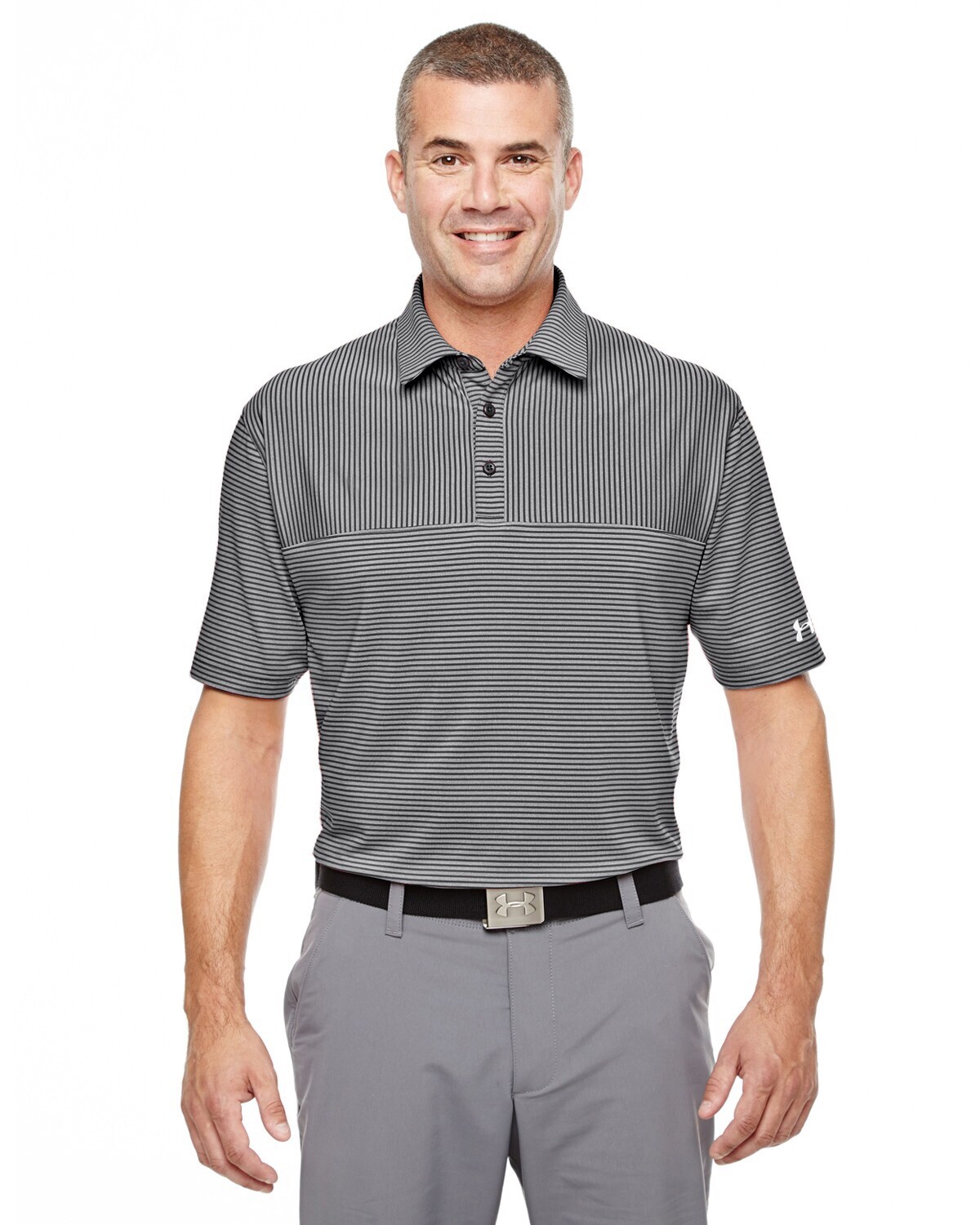 Mens Under Armour Playoff Stripe Golf Polo Shirt 1283706 100 2XL White/Gray gallery